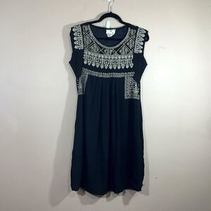 Meena Mahal Poetric Threads Embroidered Midi Dress S Black Boho Hippie Festival